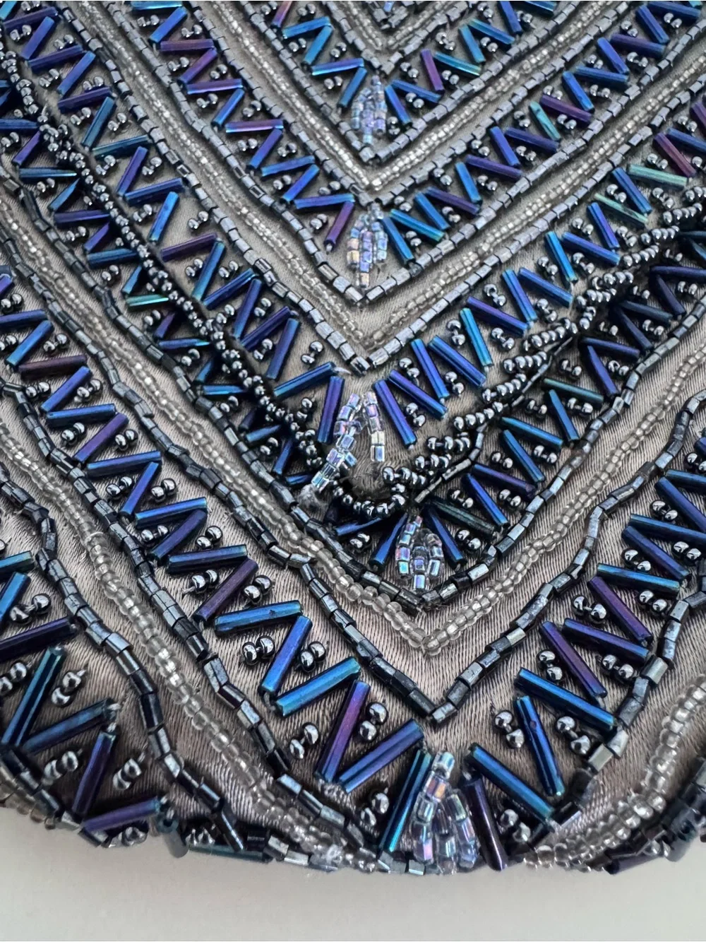 Vintage La Regale Beaded Evening Bag Gray Blue Iridescent Art Deco Cocktail Purs